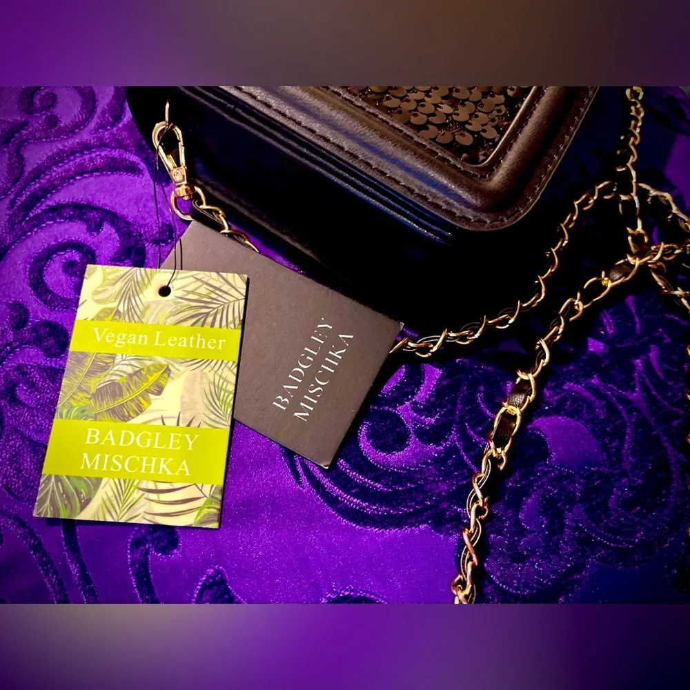 Badgley Mischka Black Sequins Cover Crossbody Bag Purse Wallet - Picture 9 of 13